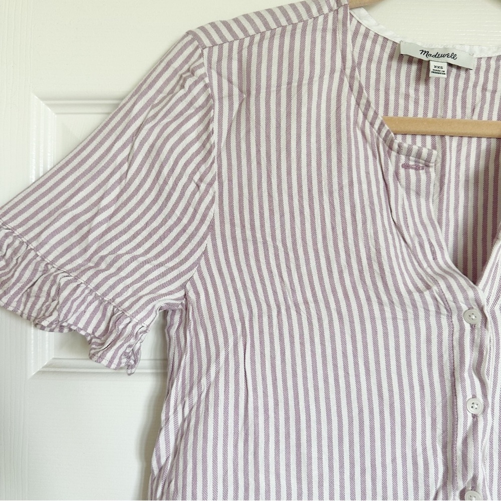 Madewell Studio Ruffle-Hem Top in Lavender Stripe - Picture 3 of 5